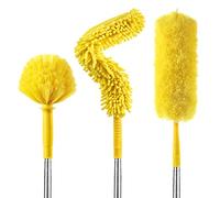 Feather Duster, Microfiber Duster with Telescoping Extension Pole, Detachable & Bendable Reusable Duster (Yellow)