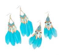 Feather Earrings Feather Long Drop Earrings Bohemian Dangle Earrings for Women, M, Metal, No Gemstone