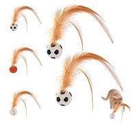 Feather Elastic Balls for Cats, Interactive Feather Ball Toy Set for Cats, Mini Basketball Soccer Toys for Exercise, ilicone Interactive Kitten Rolling Ball for Indoor and Outdoor (Soccer*2)