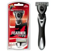 Feather - F3 Shaving Razor - Pivoting Head Shaving Razor with Wavy Guard and SiC Ceramic Coating - 3 Blade shave cartridge for Regular to Sensitive Face and Skin - Disposable Blades