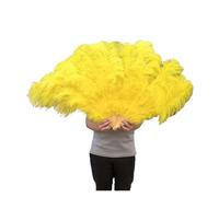 Feather Fan 13 Bones Large White Feather Fans Dance Folding Soft Fluffy Hand Held Halloween Decoration Jewelery Performance Feather(Yellow)