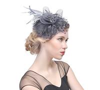 Feather Fascinator Hat Wedding Bridal Headpiece Fascinators Hats for Women Wedding Flower Cocktail Club Feathers on a Headband Veil for Women, gray, One Size Fits All