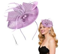 Feather Fascinators Hat Elegant Headband Hair Clip Combo for Weddings Cocktail Derby Fascinator Hat Tea Party Church for Girls and Women (UK, Alpha, One Size, Purple)