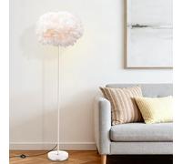 Feather Floor Lamp for Living Room，59in Simple Modern LED Standing Lamp，White Firebird Feathers Lampshade，Tall Floor Lights for Bedroom,Corner,Office ,Nursery with Foot Switch(Bulb not Included)