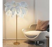 Feather Floor Lamp, Modern Standing Light with Elegant Lampshade, Tall Natural Ostrich Feather Design for Bedroom, Living Room, Office