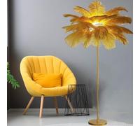 Feather Floor Lamps for Living Room,Fluffy Ostrich Feathers,63 in Height,3 Color Temperatures Bright LED Bulbs,Modern Funky Tall Lamp Standing Light for Bedroom (Yellow)