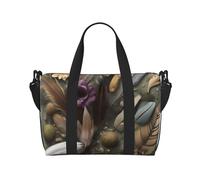 Feather Flower Hand Travel Bag. For Men And Women. Durable Material And Stylish Design, Suitable For Business And Leisure Travel., Black, One Size