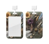 Feather Flower Id Badge Holder with Lanyard-Vertical Card Protector Clear Abs Hard Shell, Retractable Reel for Work Office