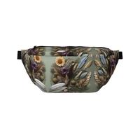 Feather Flower Large Crossbody Fanny Pack,Gifts For Enjoy Sports Festival Workout Traveling Running Casual, Black, One Size