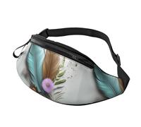 Feather Flower Printed Fanny Pack For Men Women,Crossbody Waist Bag Pack,Belt Bag With Adjustable Strap For Travel Sports, Black, One Size