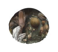 Feather flower Printed shower cap, reusable, specially designed for women's long hair, double-layer structure, suitable for bathing.