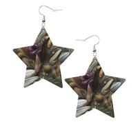 Feather flower Prints Leather star earrings Pendant Stylish and beautiful Lightweight Dangle for Women Girls