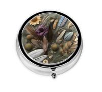 Feather Flower Round Pill Box Portable Medicine Box That can be stored in a Pocket or Handbag