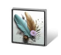 Feather Flower Square Lapel Pin for Men Women Personalized Lapel Badge Metal Brooch Printed Aluminum Alloy Memorial Pins for Backpack Clothing Decoration Business