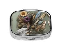 Feather Flower Square mini Pill Box, Travel Pill Box, can be Put into Wallet or Pocket to Store a Variety of Small Items