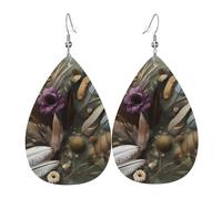 Feather Flower Teardrop Leather Earrings, Women'S Accessories, Versatile Earrings Suitable For Commuting And Travel.