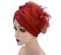 Feather Flower Turban Hat For Women Female Headwrap Hijab Caps Muslim Headscarf Bonnet