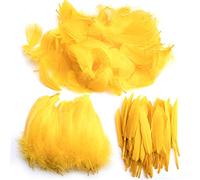 Feather for Crafts,250 Pcs Coloured Feather Striking Feathers for DIY Dream Catchers Natural Crafts Feathers for Wedding/Party/Decorations(3 Sizes) (Gold Yellow)