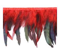 Feather Fringe, Tail Feather Ribbon, Fringe,5. Yards Rooster Feathers Trim Black Clothing Sewing for Party Decoration Crafts Plumes(03 Red)