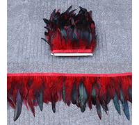 Feather Fringe, Tail Feather Ribbon, Fringe,5Yd 6-8 Inch Width Trim Chicken Hackle Feathers DIY Crafts Clothing Accessories(Red)