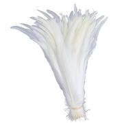 Feather Fringe Trim， 50 Pcs Multicolor Rooster Tail Feathers 25-45cm Wedding Decoration(Solid White,10-12inch 25-30cm)