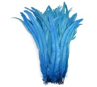 Feather Fringe Trim， 50 Pcs Rooster Feathers Multicolor 25-45cm DIY Decoration Fly Tying Materials(Lake Blue,12-14inch 30-35cm)