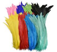 Feather Fringe Trim， 50 Pcs Rooster Feathers Multicolor 25-45cm DIY Decoration Fly Tying Materials(Multicolor,14-16inch 35-40cm)