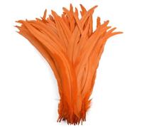 Feather Fringe Trim， 50 Pcs Rooster Feathers Multicolor 25-45cm DIY Decoration Fly Tying Materials(Orange,12-14inch 30-35cm)