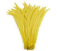 Feather Fringe Trim， 50 Pcs Rooster Feathers Multicolor 25-45cm DIY Decoration Fly Tying Materials(Yellow,14-16inch 35-40cm)