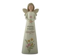 Feather & Grace Amazing Beautiful Daughter Figurine - Handcrafted Resin Angel Ornament with Floral Details - Sentimental Gift for Daughters, 14cm