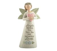 Feather & Grace Angel Figurine with Pink Heart - Handcrafted Resin Ornament with Inspirational Message, Freestanding Collectible Gift 14cm