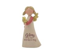 Feather & Grace Angel Hand Painted Resin Decorative Figurine Resin with Glory To The New Born King Message | Pefect Decortation for Living Room, Bookshelf, Desk