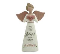 Feather & Grace Angel Mum Figurine - Handcrafted Resin Ornament with Pink Wings & Heart Message - Sentimental Gift for Mum, Mother’s Day Keepsake, 14cm