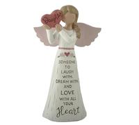 Feather & Grace Daughter Angel Figurine - Handcrafted Resin Ornament with Pink Wings & Heart Message - Sentimental Keepsake Gift for Daughters, 14cm