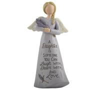 Feather & Grace Daughter Angel Figurine l K64246 | Handcrafted freestanding resin figurine, approx. 14 x 5 x 3 cm, with blonde braid, flowers and cream wings.