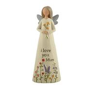 Feather & Grace Handcrafted Figurine Angel For Mum, Rasin with I Love You Mum Message, Pefect sculpture for Living Room, Bookshelf, Desk, Gift for friend & family, White