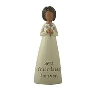 Feather & Grace Handcrafted Resin Figurine with Purple Flower Bouquet - Sentimental ‘Best Friendsies Forever’ Ornament, 14cm Collectible Gift