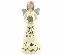 Feather & Grace Angel holding Heart Hand Painted Decorative Figurine Resin with Worlds Best Mum Its True Message | Guardian Angel Ornament | Statue Decor for Living Room & Desk | Gift for Mother day