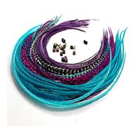 Feather Hair Extensions, 100% Real Rooster Feathers, Long Violet, Purple, Blue Colours, 20 Feathers with 20 Beads and Loop Tool Kit by Sexy Sparkles