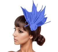 Feather Hair Fascinator Headband Hats For Women Fascinator Flowers Net Bridal Headpiece Hair Clip Hat Feather Accessories Headpiece For Party Church Wedding Cocktail Club (Blue, One Size)