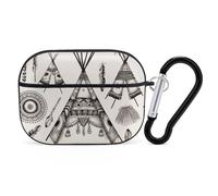 Feather Head Band Teepee Tent AirPod Pro Case, Anti Scratch Hard PC Cover with Keychain, AirPod Pro 2nd/1st Case Accessories for Women Men, Black-Style
