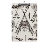 Feather Head Band Teepee Tent Clipboard with Hanging Hole, 8.5" X 12.5" Standard A4 Acrylic Clipboard Ultra Lightweight & Shatterproof Paper Holder for Office, Home