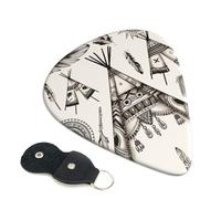 Feather Head Band Teepee Tent Guitar Plectrums, 6 Guitar Plectrums, Double Sided Printing, For Acoustic Guitar, Bass, Ukulele, Electric Guitar (0.46 Mm 0.71 Mm 0.96 Mm)