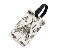 Feather Head Band Teepee Tent Luggage Tags with ID Card, Durable Travel Bag Tags, Waterproof Name Tag for Suitcases, Backpacks & Travel Cases, Black-style, One Size, classic