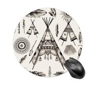 Feather Head Band Teepee Tent Mouse Pad with Non-Slip Rubber Base,Small Round Mousepad 7.8" Diameter,Mouse Mat for Computers, Laptop, Gaming, Office & Home