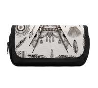 Feather Head Band Teepee Tent Pencil Case Extra Large, Double Layer Pencil Pouch with Zipper, Portable Cosmetic Bags for Travel, Office Stationery Organizer for Women Men