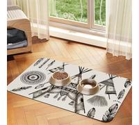 Feather Head Band Teepee Tent Pet Feeding Mat 30x45cm, Absorbent Dog Mat for Food and Water Bowl, PU Leather Cat Food Mat Waterproof Dog Bowl Mats Quick Dry Pet Placemats-No Stains