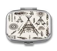 Feather Head Band Teepee Tent Pill Box Medicine Pill Organizer Small Pill Case Travel Pill Container Portable Pill Case for Pocket 2 Compartment Pill Holder Pill Boxes for Travel