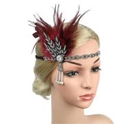 Feather Headband 1 Pcs Headpiece Feather Headband Black Rhinestone Beaded Sequin Hair Band Vintage(Color3)