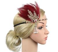Feather Headband 1 Pcs Headpiece Feather Headband Black Rhinestone Beaded Sequin Hair Band Vintage(Color8)